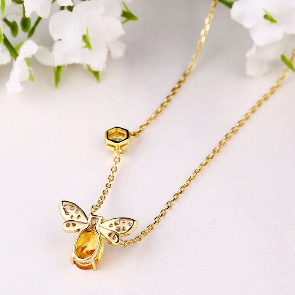 NEW 18K Yellow Gold Diamond Citrine Bee Necklace - Picture 6 of 6